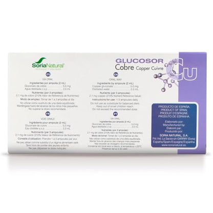 Soria Natural Glucosor Cobre - Suplemento a Base de Cobre en Ampollas – Favorece el Mantenimiento de Huesos y Tejidos Conectivos – Salud Celular – Sistema Inmunológico - Caja con 28 Ampollas de 2 ml