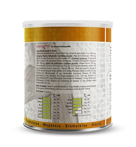 OSEOGEN Colágeno Marino Hidrolizado con Glucosamina, Condroitina y Cúrcuma |para huesos, cartilagos y articulaciones | Con minerales esenciales |Fácil asimilación |300g de polvo |Sabor Naranja