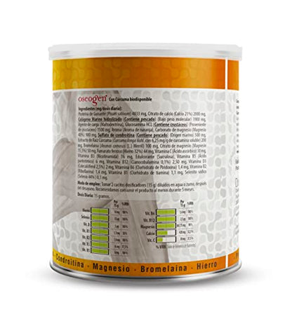 OSEOGEN Colágeno Marino Hidrolizado con Glucosamina, Condroitina y Cúrcuma |para huesos, cartilagos y articulaciones | Con minerales esenciales |Fácil asimilación |300g de polvo |Sabor Naranja