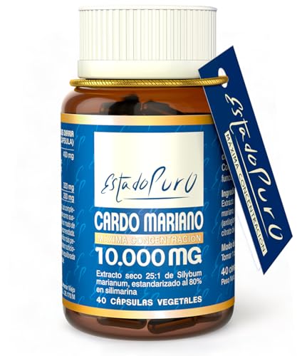 Cardo Mariano Estado Puro 10000 mg | Extracto de Semillas Concentrado 25:1 con 80% Silimarina y Colina | Apoyo para el Hígado, Limpieza y Detox | 40 Cápsulas de Tongil