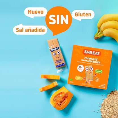 Smileat - Panecitos Multicereales Ecológicos, Ingredientes Naturales, Snacks y Meriendas, Para Bebés a Partir de los 8 Meses, 60g