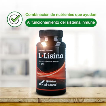 Soria Natural - vit&min L-Lisina – Apoya la Recuperación en Lesiones - Ayuda en Alteraciones Articulares, Óseas - Reforzado con Selenio, Ácido Ascórbico, Zinc y Vitamina B6-60 comprimidos de 900mg