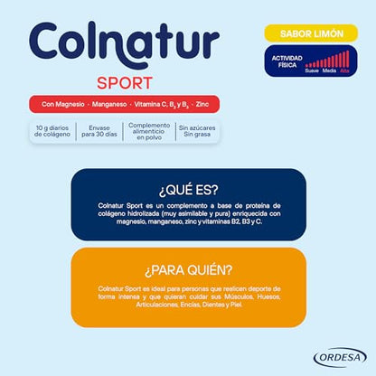 Colnatur Sport Limón | 350g | Colágeno con Magnesio, Zinc y Vitamina C para Músculos, Huesos y Articulaciones