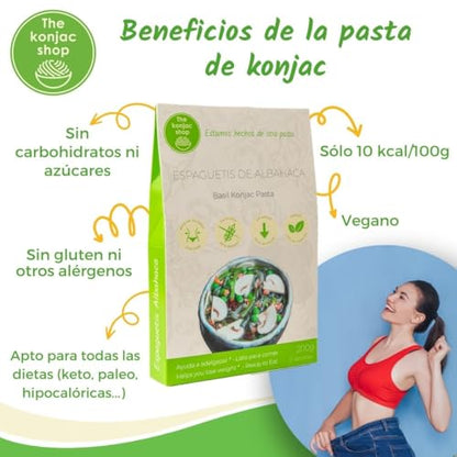 The Konjac Shop - Espaguetis Konjac De Albahaca 200g | Sin Gluten | Bajo En Calorias y Carbohidratos