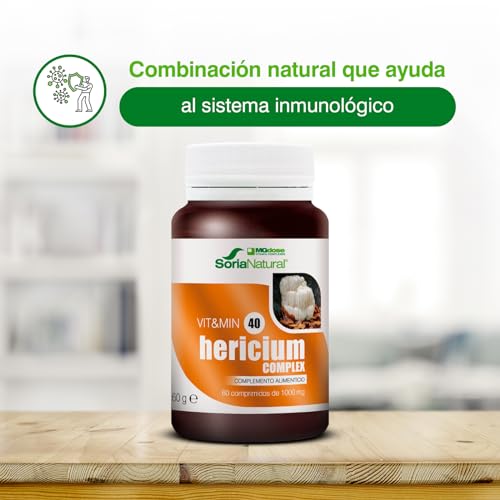 Soria Natural - vit&min 40 Hericium Complex – Melena de León - para sistema nervioso, cardiovascular y hepático - 60 comprimidos de 1000 mg