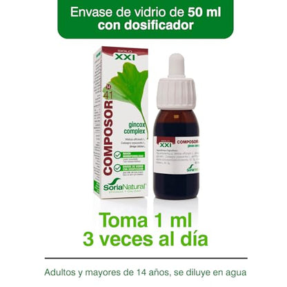 Soria Natural Composor 41 - Ginkgo Complex - Soporte de Memoria y Concentración, Activa la Circulación - Propiedades Antioxidantes - Ginkgo Biloba - Suplemento Cerebral Natural - Botella de 50ml