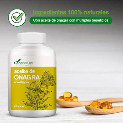 Soria Natural Aceite de Onagra 500 perlas– Colestagra – Cuidado de la Piel - Ayuda en Caso de Malestares Menstruales, Premenstruales y Menopausia – Salud Femenina