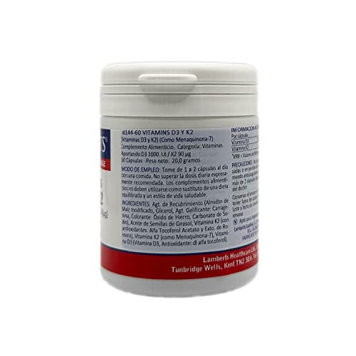 Lamberts Vitamina D3 1000iu y K2 90ug - 60 Cápsulas