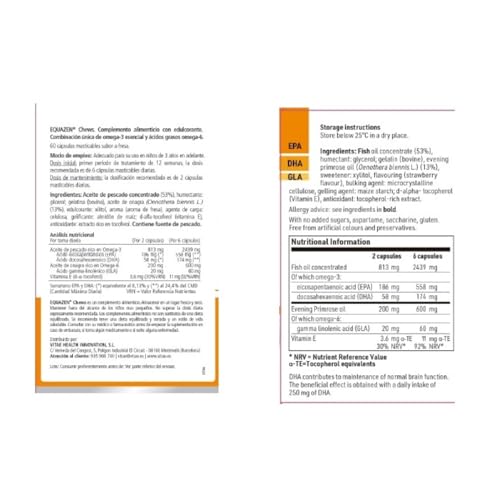 Vitae EQUAZEN (EyeQ) 60 cápsulas | Combinación única de Omega 3 y 6 | Alto poder nutricional (EPA, DHA y GLA) | Desarrollo cognitivo