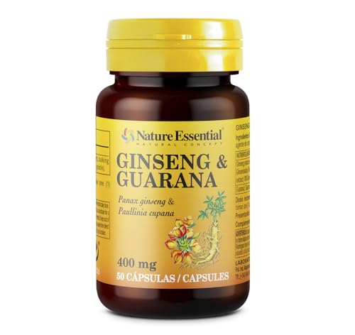 Nature Essential | Ginseng + Guaraná 400 mg | 50 Cápsulas | Ayuda a Aumentar el Rendimiento Físico y Mental | Ayuda a Reducir la Fatiga | Vitalidad | Ideal para Estudiantes y Deportistas