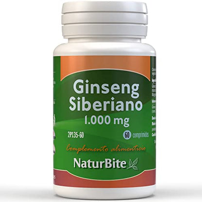 NaturBite - Ginseng Siberiano 1000 mg | 60 Comprimidos | Mejora la Resistencia Física y Mental, Ayuda a Aumentar la Energía y Reducir el Estrés