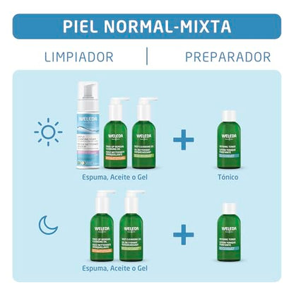 WELEDA Delicada espuma limpiadora, cosmética natural para limpieza profunda de poros para pieles normales y mixtas, espuma de cuidado contra la piel impura en la cara (1 x 150 ml)