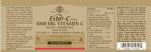 Solgar® Vitamina C Ester-C® Plus1000 mg para ayuda al sistema inmunitario - Envase de 30 comprimidos