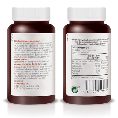 Soria Natural - vit&min 40 Hericium Complex – Melena de León - para sistema nervioso, cardiovascular y hepático - 60 comprimidos de 1000 mg