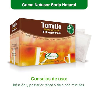 Soria Natural Tomillo Infusión – Salud Respiratoria – Facilita la Expectoración - Infusión de Tomillo (Thymus vulgaris L) – 100% Natural - Caja con 20 Bolsas Filtro