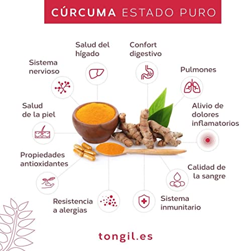 Cúrcuma con Pimienta Negra | Cúrcuma Estado Puro 10000mg | Antiinflamatorio Natural, 25x Veces Más Concentrada, Tres Tipos de Curcumina | 80 Cápsulas de Cúrcuma Tongil