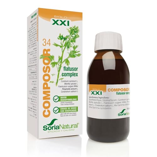 Soria Natural Composor 34 Flatusor Complex – Con Extractos de Comino, Hierbabuena, Hinojo, Anís Verde y Cilantro – Ayuda a la Digestión – Contribuye a Eliminar los Gases – Salud Digestiva - 100ml