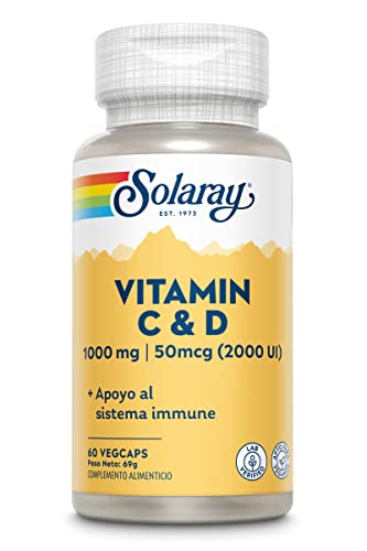 SOLARAY Vitamin C & D, 1000Mg C & 50Mcg D, Apto para Vegetarianos, Vegcaps 200 G, 60 Unidades