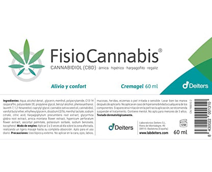 DEITERS - FisioCannabis 60 ml, Cremagel, Gel Recuperador Muscular, Pomada Antiinflamatoria, para Lesiones, Crema con Harpagofito, a base de CBD