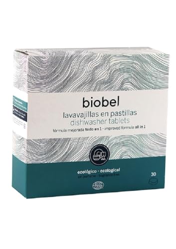 Biobel - Pastillas para Lavavajillas - Origen Natural - Pastillas Monodosis Todo en 1 - Limpia y Desengrasa la Suciedad Incrustada - Envoltorio Hidrosoluble - Sin Perfume - 30 Ud