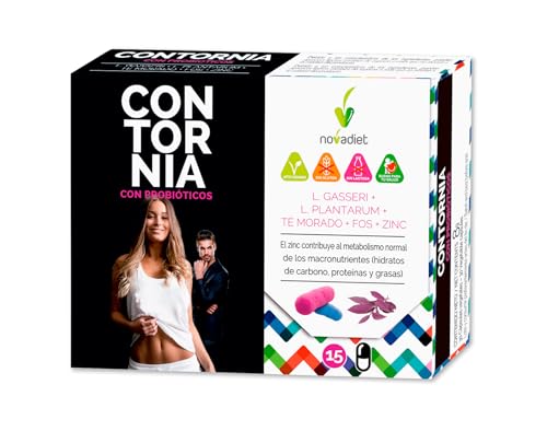 Novadiet - CONTORNIA Cápsulas con L. Gasseri y L. Plantarum - Control de Peso, Equilibrio Digestivo y Flora Intestinal - Microbiota Saludable - Ayuda en Sobrepeso, Obesidad y Adelgazar - 15 Cápsulas