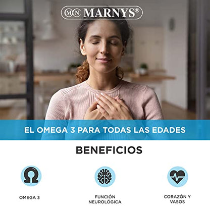 Marnys OMEGA 3 - Formato Líquido y con Sabor a Limón - Facilita la función Cardíaca y Neurológica -Botella 125 ml 258 g