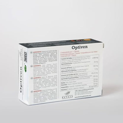 Betula - Optiven, Complemento Alimenticio a Base de Castaño de Indias, Rusco, Semillas de Uva, Rutina, Diosmina, Hesperidina y Vitamina C - 30 Cápsulas
