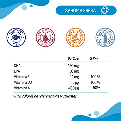 NEO PEQUES | Jarabe Infantil Omega 3 DHA | 150 ml | Ayuda a Mejorar la Concentración | A Base de Omega 3 DHA y Vitaminas | Delicioso Sabor Fresa