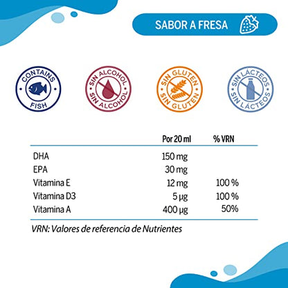 NEO PEQUES | Jarabe Infantil Omega 3 DHA | 150 ml | Ayuda a Mejorar la Concentración | A Base de Omega 3 DHA y Vitaminas | Delicioso Sabor Fresa