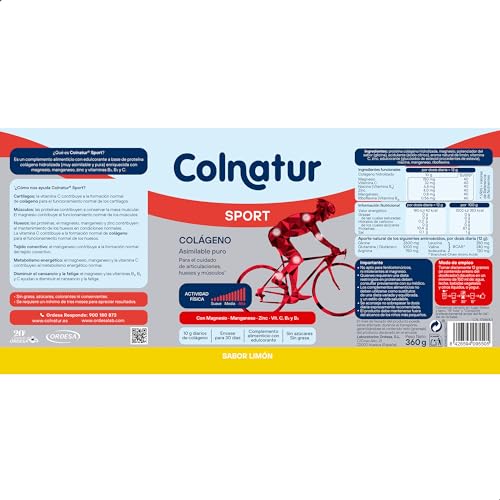 Colnatur Sport Limón | 350g | Colágeno con Magnesio, Zinc y Vitamina C para Músculos, Huesos y Articulaciones