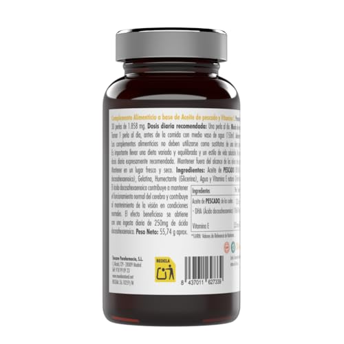 Mundo Natural - Oleomega 3 DHA | Omega 3 Capsulas en Perlas | Omega 3 EPA y DHA + Vitamina E | Omega-3 1000mg de DHA | Aceite de Pescado Omega 3 para Funcionamiento Normal de Vision y Cerebro