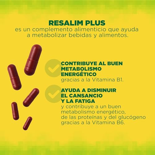 Resalim PLUS - Complemento Alimenticio para Ayudar a Metabolizar Bebidas y Alimentos, Ayuda a disminuir el cansancio y la fatiga - 10 Comprimidos