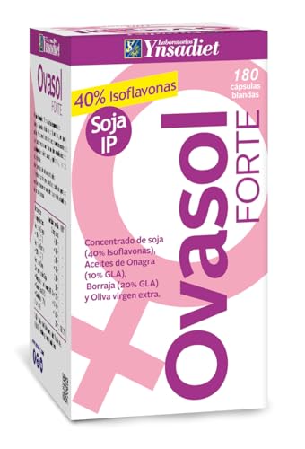 Ovasol Forte 180 cápsulas blandas | Isoflavonas de soja + Onagra + Borraja + Oliva virgen extra | Con Vitamina E | Apto para veganos | Laboratorios Ynsadiet