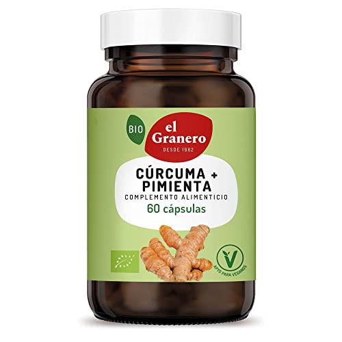 El Granero Integral - Cúrcuma y Pimienta Ecológica - 60 Cápsulas - Apto para Veganos - Propiedades Antioxidantes y Digestivas - Ideal para Cocinar con un Toque Oriental