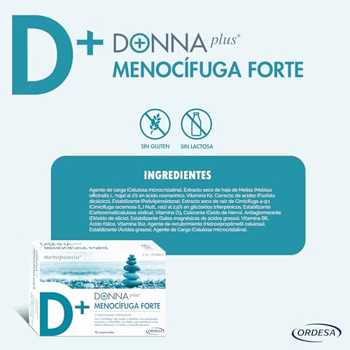 DONNAPLUS Menocífuga Forte | 30 Comprimidos | Complemento Alimenticio para la Mujer en Edad de Menopausia con Melisa y Vitaminas