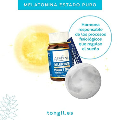 Melatonina Pura 1 mg Estado Puro | Ayuda a Conciliar el Sueño | Alivia el Desfase Horario Jet-lag | Suministro para 6 meses (180 Comprimidos) | Apto para Veganos, Sin Lactosa, Sin Gluten | TONGIL