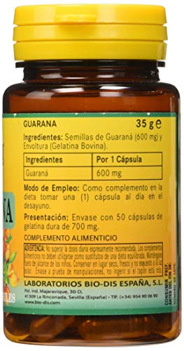 Nature Essential - Guaraná 600 mg de Paullinia Cupana - 50 Cápsulas - Favorece el Tránsito Intestinal - Ayuda a Generar Energía y a Combatir la Fatiga