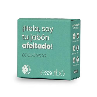 Essabó - Jabón Afeitado y Barba - 100 % Natural - Enriquecido con Manteca de Karité - Base de Aceite de Coco y Aceite de Oliva - Hidratante y Calmante - Ideal para Pieles Sensibles - 120 g