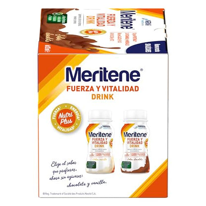 Meritene | Fuerza y Vitalidad | Suplemento Alimenticio | Listo para Tomar | Batido con Proteínas Vitaminas y Minerales | Sabor Chocolate | Refuerzo del Sistema Inmunitario | 6 Unidades | 125 ml
