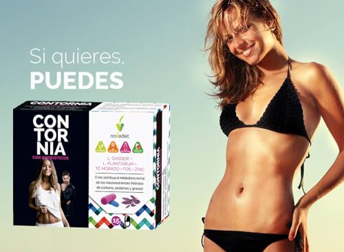 Novadiet - CONTORNIA Cápsulas con L. Gasseri y L. Plantarum - Control de Peso, Equilibrio Digestivo y Flora Intestinal - Microbiota Saludable - Ayuda en Sobrepeso, Obesidad y Adelgazar - 15 Cápsulas