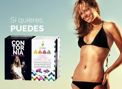 Novadiet - CONTORNIA Cápsulas con L. Gasseri y L. Plantarum - Control de Peso, Equilibrio Digestivo y Flora Intestinal - Microbiota Saludable - Ayuda en Sobrepeso, Obesidad y Adelgazar - 15 Cápsulas