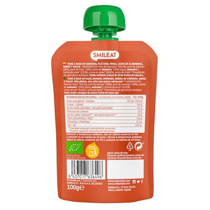 Smileat - Pouch de Leche de Almendra, Cacao y Fresa, Ingredientes Naturales Bebibles, Para Bebés a Partir de los 9 Meses - 100g