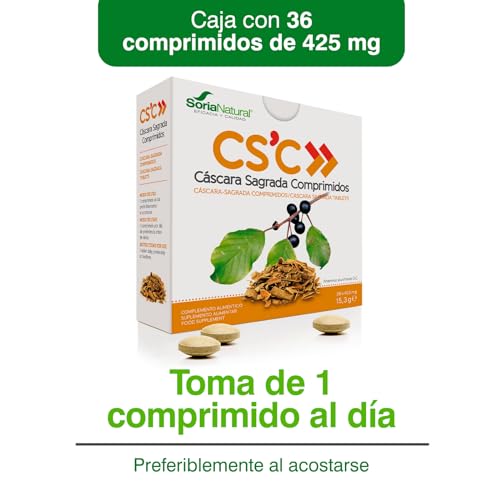 Soria Natural Cáscara Sagrada Comprimidos – Favorece la Salud Intestinal - Acción Laxante Natural – Ayuda a la Función Digestiva y a la Regulación del Estreñimiento - 36 comprimidos de 425 mg.