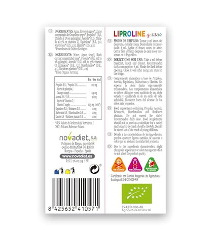 Nova diet - LIPROLINE GOTITAS ECO con Propóleo, Acerola, Equinácea, Malvavisco y Llantén - Para Aliviar Síntomas de Gripe y Resfriados - Ayuda a Calmar la Tos - Envase de 50 ml