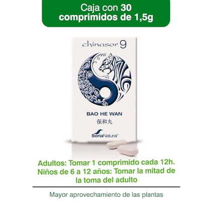 Soria Natural Chinasor 09 Bao He Wan – Apoya la conservación de la armonía – Ayuda a Regular la Digestión - Plantas Medicinales de Origen Asiático – Con Ingredientes Naturales - 30 Comprimidos de 1,5g