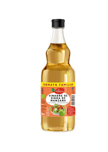 El Granero Integral - Vinagre de Sidra de Manzana - 75 cl - Ayuda al Control de Peso - Combate el Estreñimiento y la Hinchazón - Sin Filtrar ni Pasteurizar - Sin Gluten - Apto para Veganos