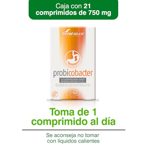 Soria Natural Probicobacter - con Lactobacillus reuteri PylopassTM, extracto de bróxoli y vitaminas A, C y B12 – Ayuda a la Eliminación de la Helicobacter Pylori - Caja con 21 comprimidos de 750 mg