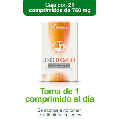 Soria Natural Probicobacter - con Lactobacillus reuteri PylopassTM, extracto de bróxoli y vitaminas A, C y B12 – Ayuda a la Eliminación de la Helicobacter Pylori - Caja con 21 comprimidos de 750 mg