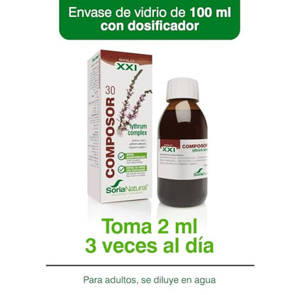 Soria Natural Composor 30 Lythrum Complex – Con Extractos de Roble y Salicaria y Aceite Esencial de Orégano – Acción Astringente – Ayuda en Caso de Diarrea - Antidiarrea - 100ml