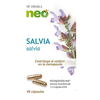 NEO | Extracto Seco de Hojas de Salvia | 45 Cápsulas | 200 mg | Ayuda a Mejorar los Síntomas de la Menopausia | Suplemento Alimenticio Natural con Ácido Rosmarínico
